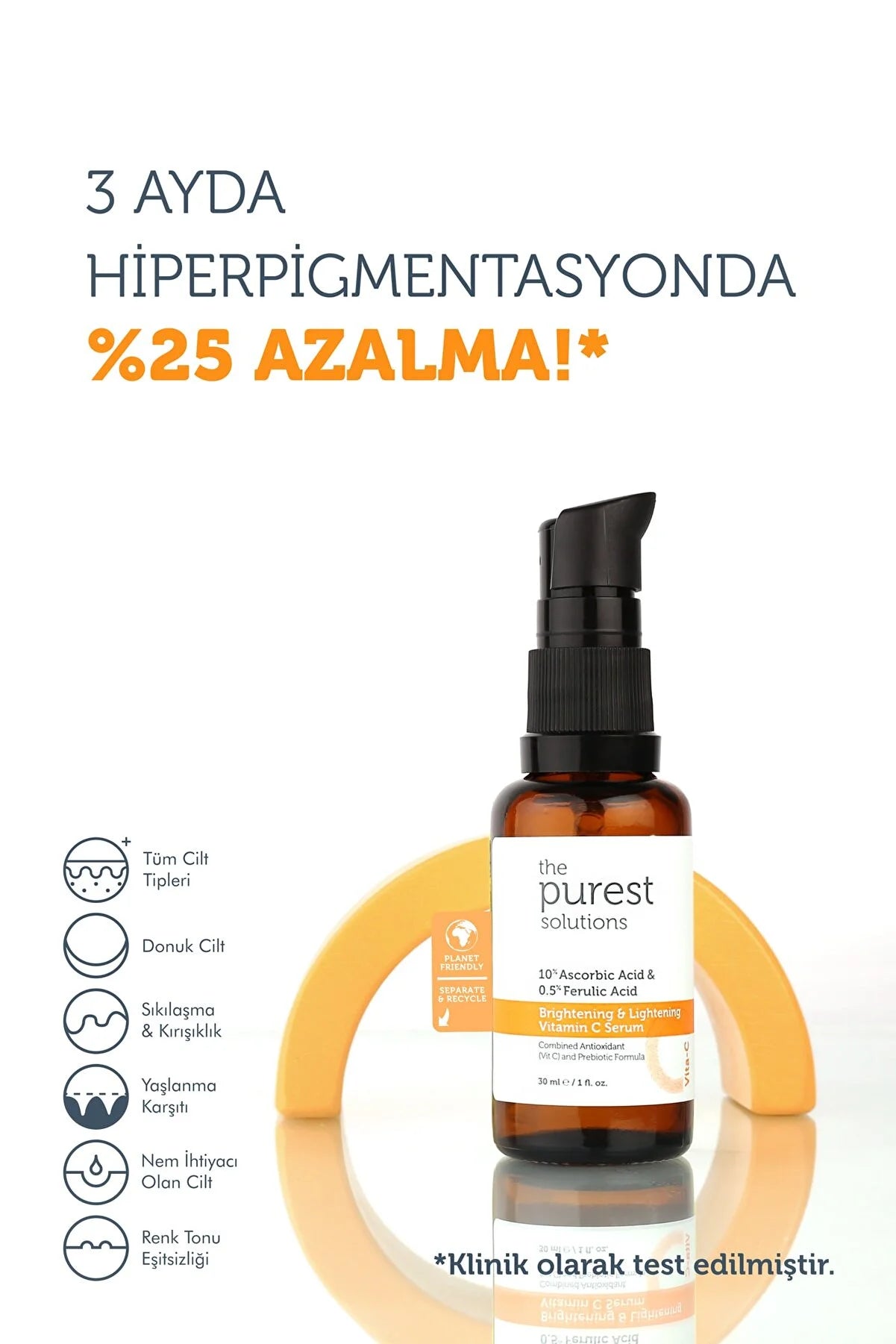 The Purest Solutions C Vit Aydınlatıcı Və Ton bərabərləşdirici Baxım Serumu 30 ml (%10 Ascorbic Acid & Ferulic Acid %0,5)