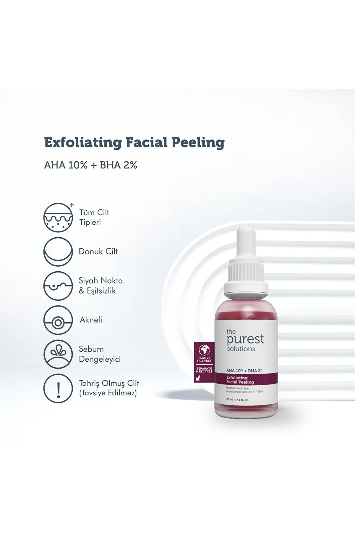 The Purest Solutions Canlandırıcı & Cilt Tonu Eşitleyici Yüz Kırmızı Peeling Serum 30 Ml (aha 10% + Bha 2%)